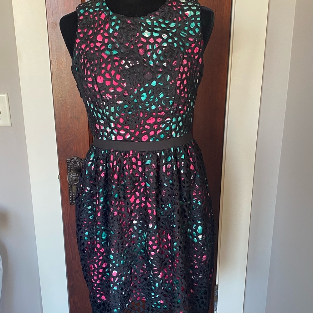 Floral dress with black lace overlay